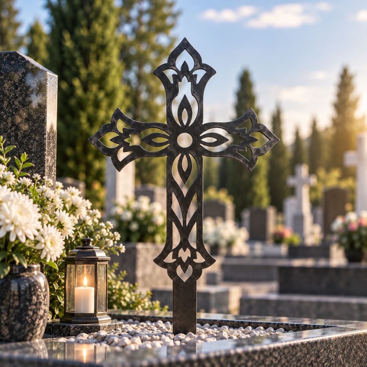 Monument funerar metalic — Cruce ornamentală