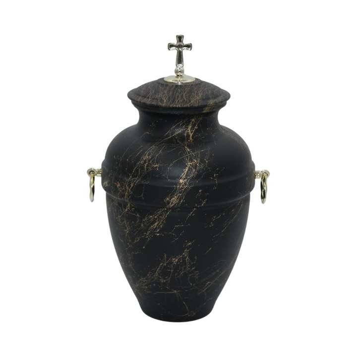 Urnă funerară — neagră mată, vene aurii